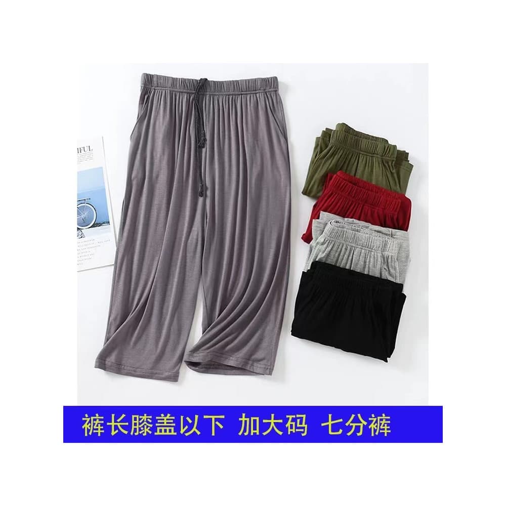 Modal fino calças cortadas Casual solto tamanho grande cintura alta calças de pijama retas bolsos legais cordão exterior