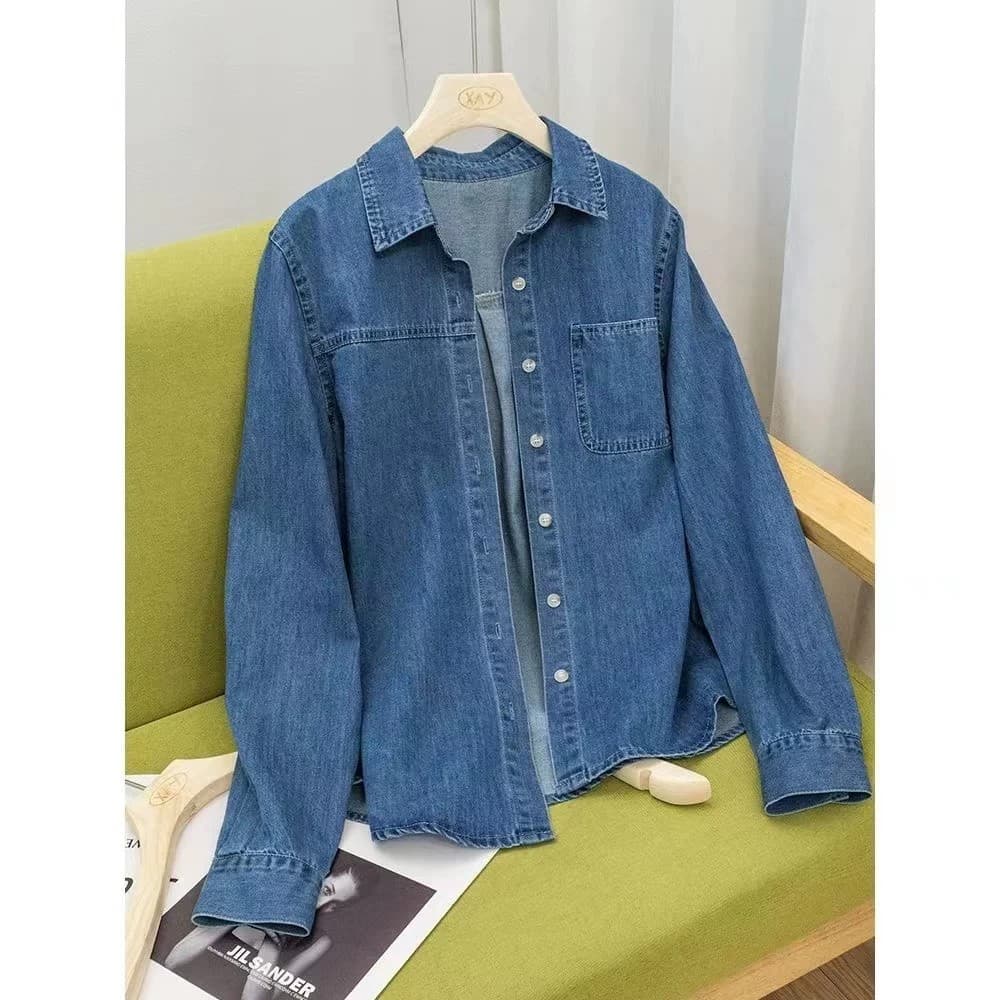 Camisa jeans feminina Retro estilo Hong Kong Design primavera roupas 2025 manga longa versão coreana em camadas jaqueta