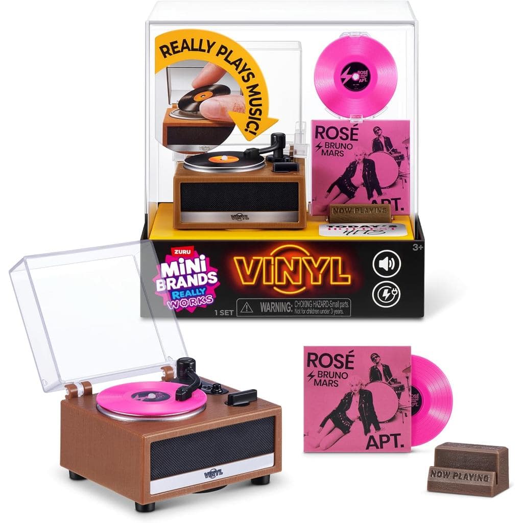 Mini Brands Really Works Vinyl Playset Série 1 da ZURU – Toca-discos de Vinil em Miniatura Funcional com Reprodução Real