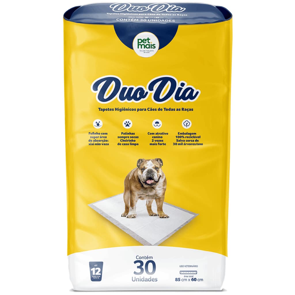Tapete Higiênico 30 Unidades para Pet Cães e Gatos Duo Dia A65 Para Xixi, 85x60 - Petmais