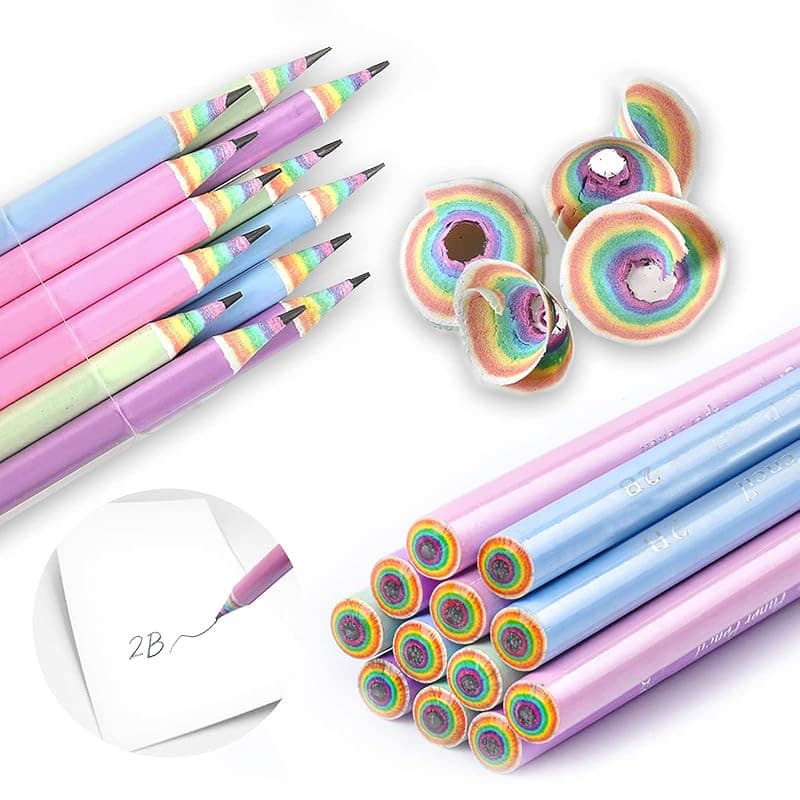 Conjunto de lápis arco-íris colorido para crianças (12 peças) - material escolar fofo e elegante