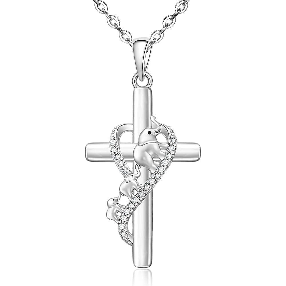 Colar de Elefante Fenthring para Mulheres, Cruz Infinita, Elefante Mãe, Presentes de Elefante para Mulheres, Mães, Prata