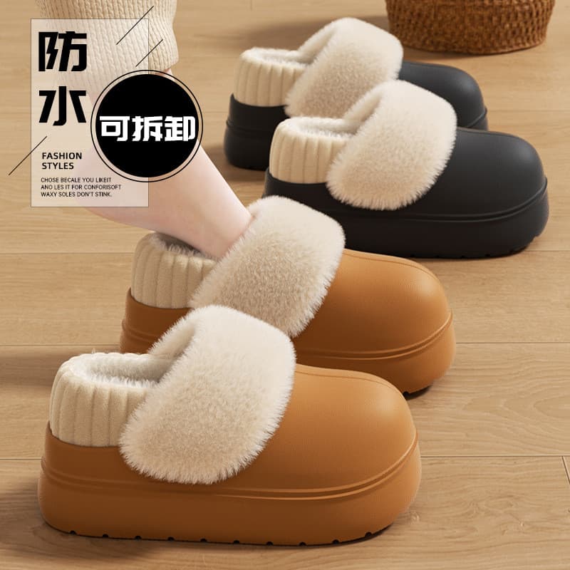 Chinelos de algodão destacáveis de sola grossa feminino inverno interior casa de sola grossa antiderrapante quente imper