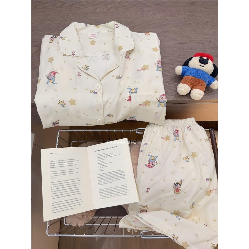 Starman dos desenhos animados impresso pijamas feminino verão Lyocell manga curta solta conjunto de duas peças verão Hom