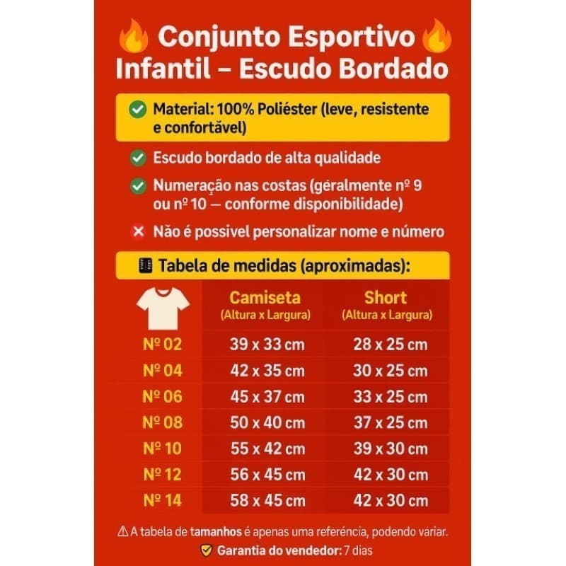 conjunto Infantil de time varios times diversos meninos e meninas