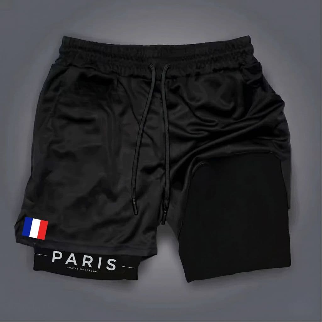 Shorts Bermuda 2 em 1 Estampa Paris Para Academia treino e corrida hard muay thai jiu jitsu short dry compressão
