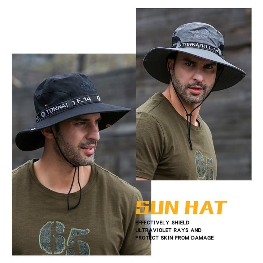 UPF 50+ Sun Hats Men UV-proof Breathable Quick Dry Bucket Hat Large Wide Brim Hiking Outdoor Fishing Cowboy Beach Cap-*&