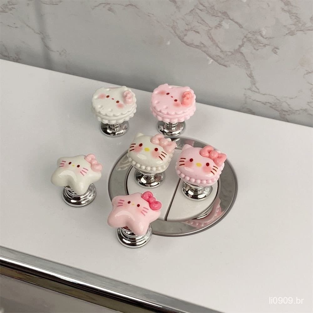 Ferramenta de nail art longa com botão de pressão, adequada para banheiros com tema de gato KT fofo, pia pequena em form