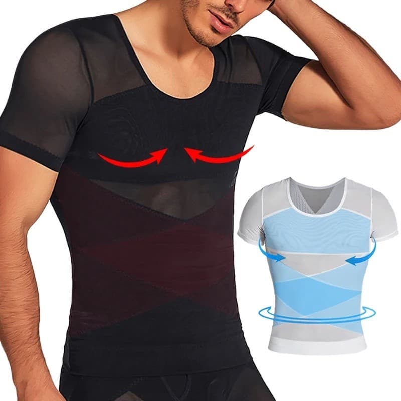 Camisas Masculinas Modelador De Corpo Manga Curta Compressão Barriga Emagrecimento Camiseta Shapewear