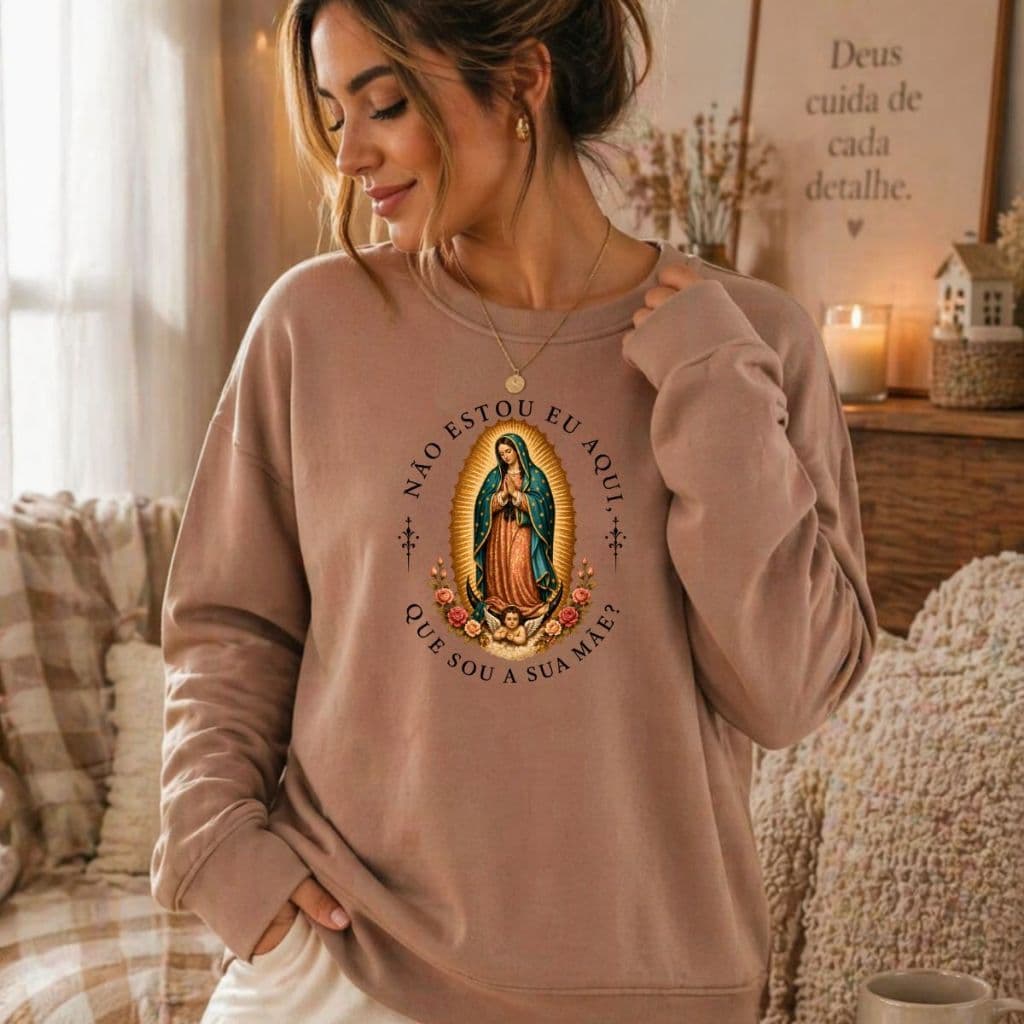 Moletom Nossa Senhora de Guadalupe Unissex Flanelado Premium Careca Blusa de Frio Católico Casual Inverno