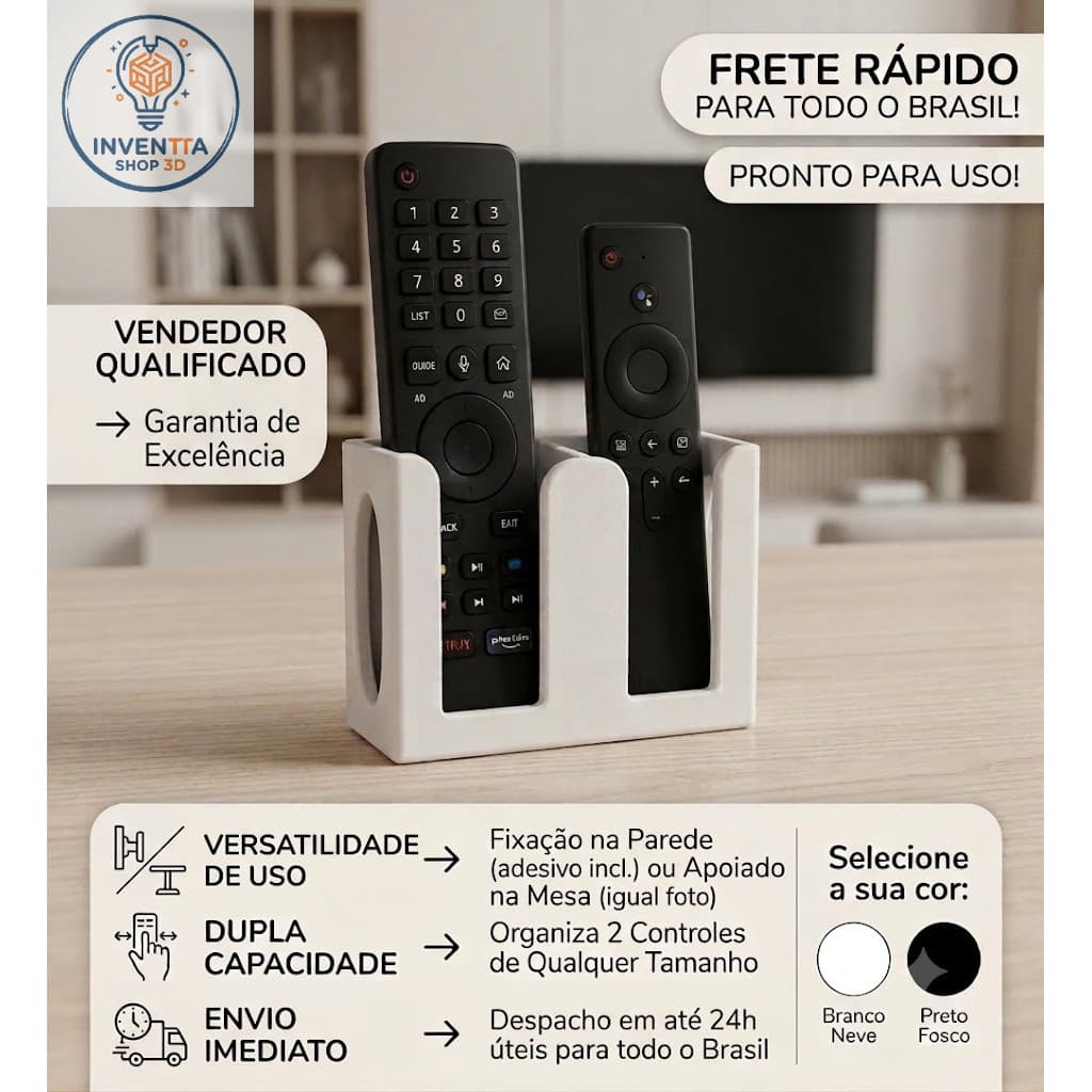 Suporte Duplo De Controle Remoto De Parede Organizador Furo Adesivo Ar Condicionado E TV