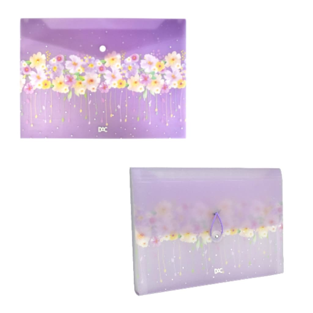 Kit Pasta A4 Sanfonada + Pasta Botão A4 Flower Glitter