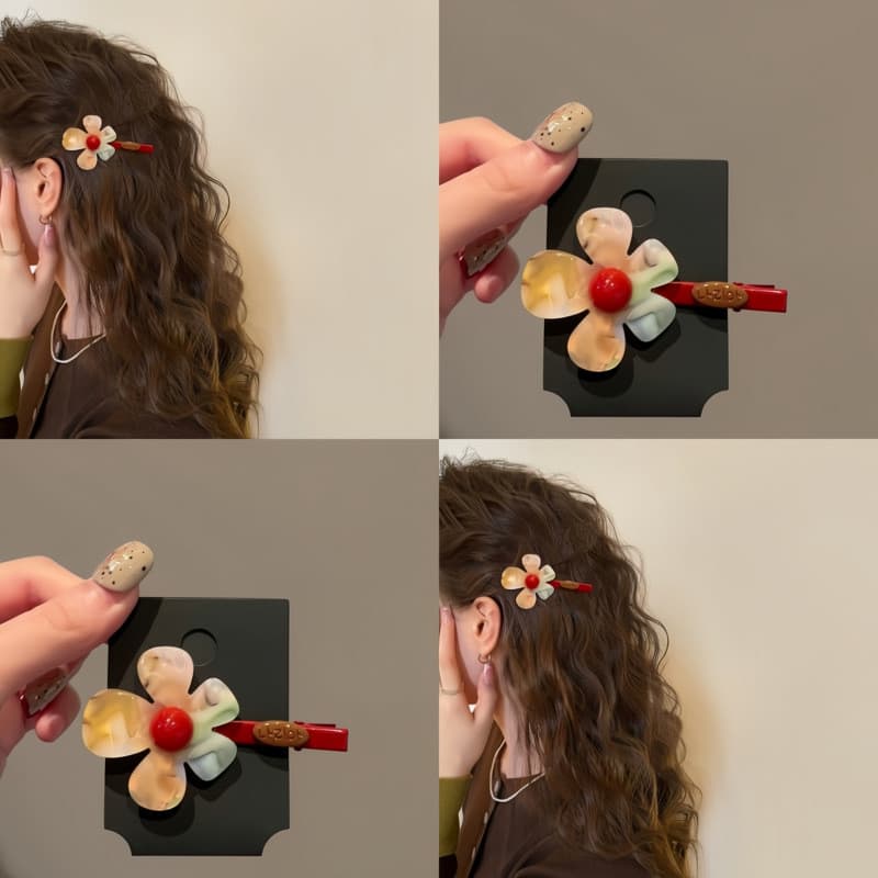 Grampos De Cabelo De Flores De Fibra De Acetato Iridescente Primavera E Verão , Clipes Laterais De Franja , Com Textura