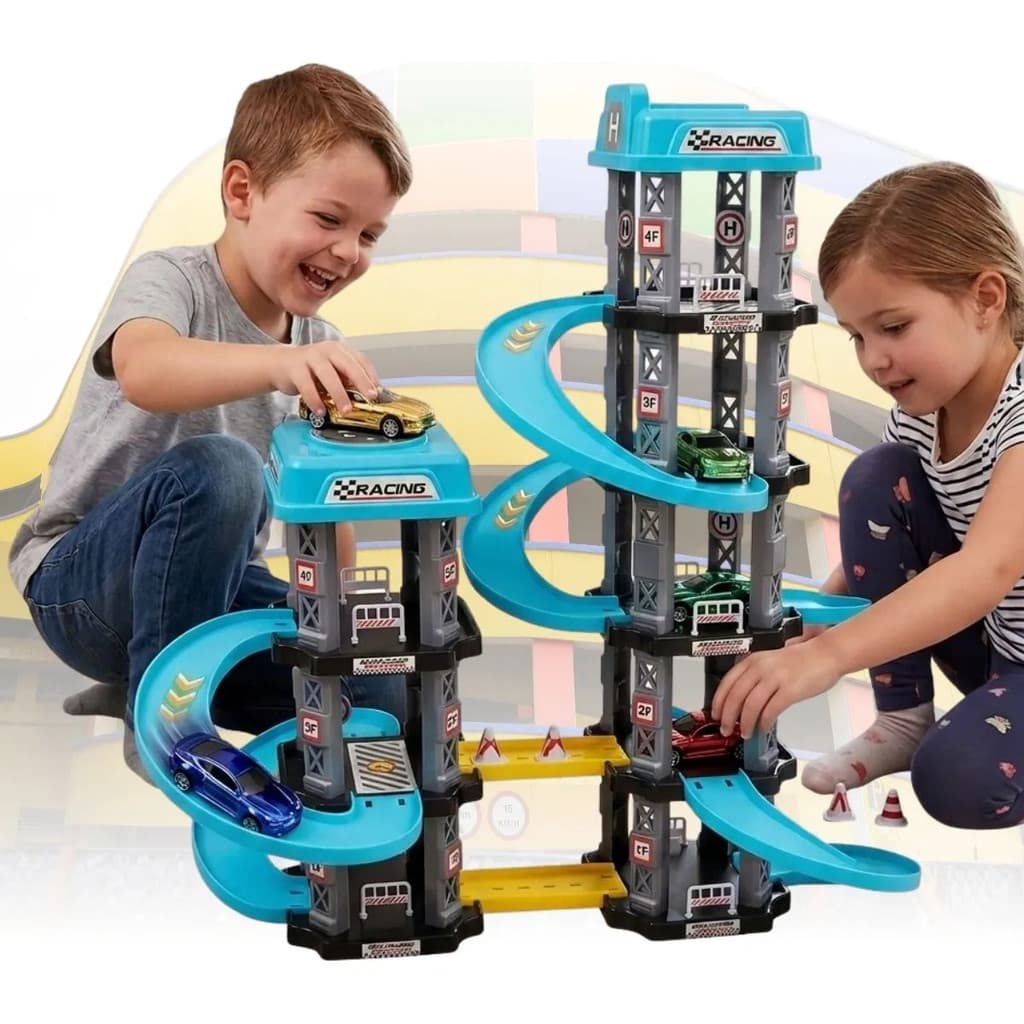 Pista Carrinhos Garagem Infantil Com 2 Torres 9 Carrinhos Presente Menino 3+