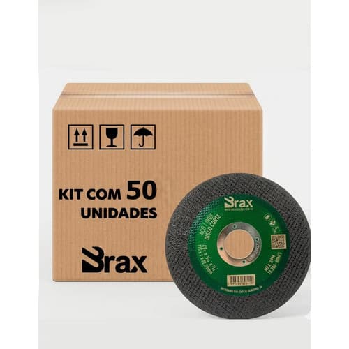 Kit 50 Peças Disco Corte Brax Multiuso Fino Aço Inox 4.1/2 X 1,0 Esmerilhadeira Resistente 115 x 1 x 22,23mm Serralheria