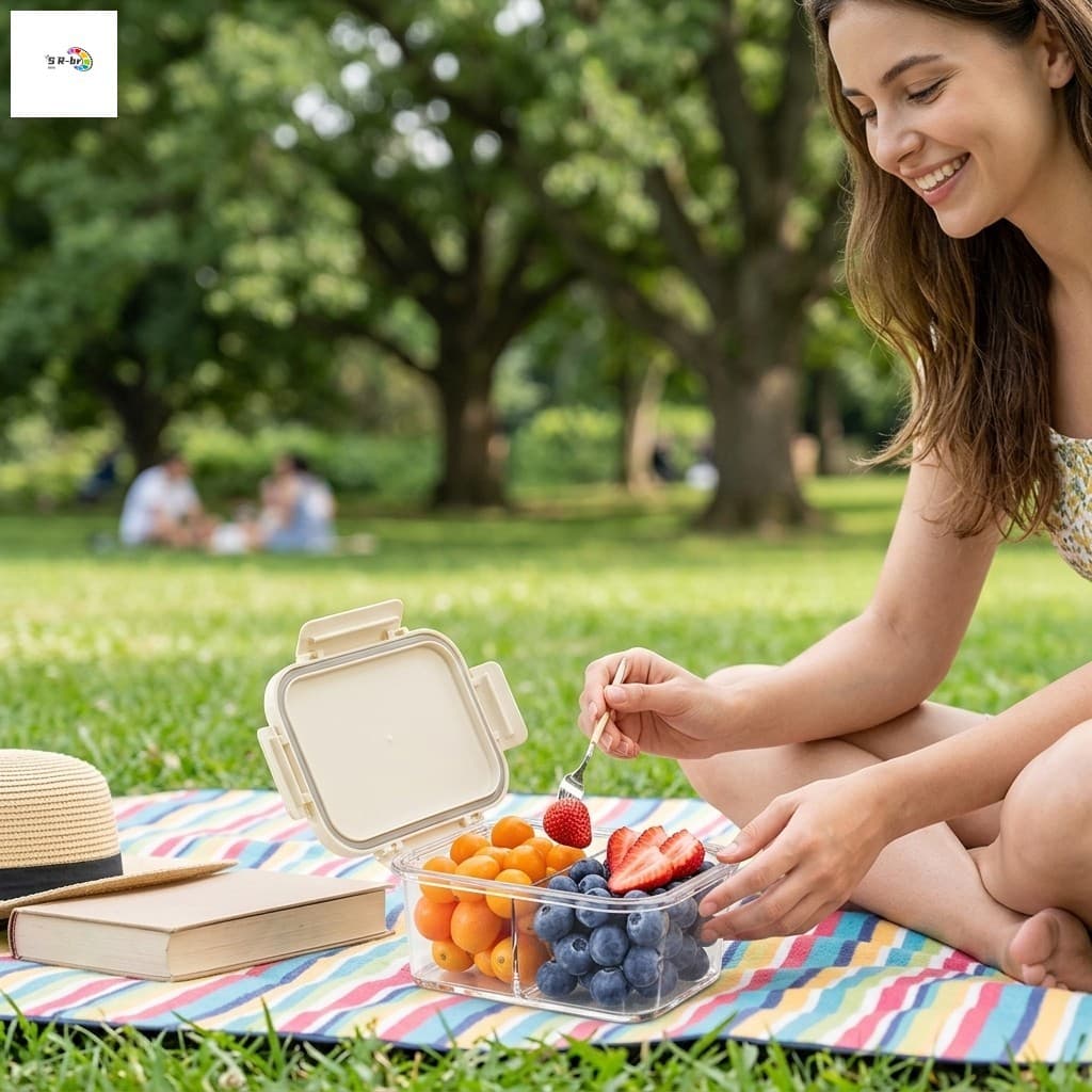 Caixa Bento De Frutas Com Tampa , Recipiente Portátil De Armazenamento De Alimentos PP , Organizador De Lanches Comparti