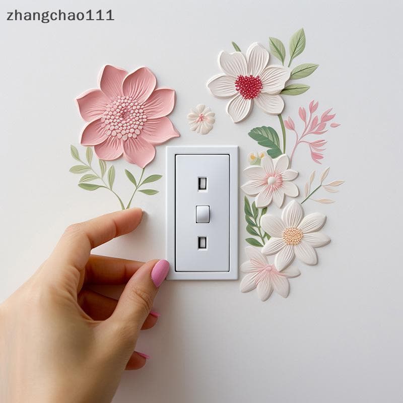 [Z] Lindas Flores Interruptor De Parede Stier PVC Removível À Prova D'água Para Quarto Banheiro Sala De Estar Decoração