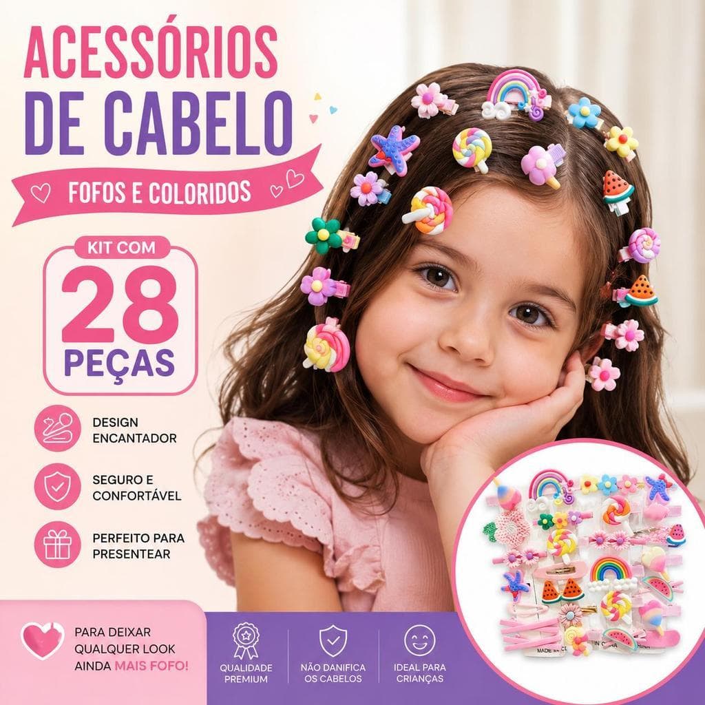 Prendedor de Cabelo Infantil Elastico + Laços Desenho Silicone Modelos Sortidos