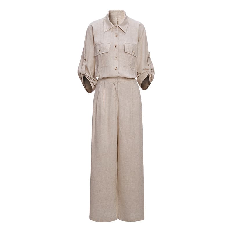 2026 estilo dinheiro antigo temperamento camisa de linho calças casuais femininas sensação solta damasco calças de perna