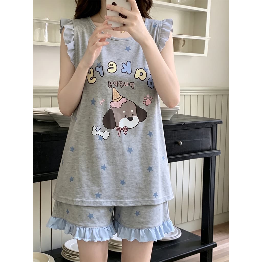 2026 novo estilo verão sem mangas colete bonito filhote de cachorro pijamas feminino Plus Size estrela Loungewear pode u