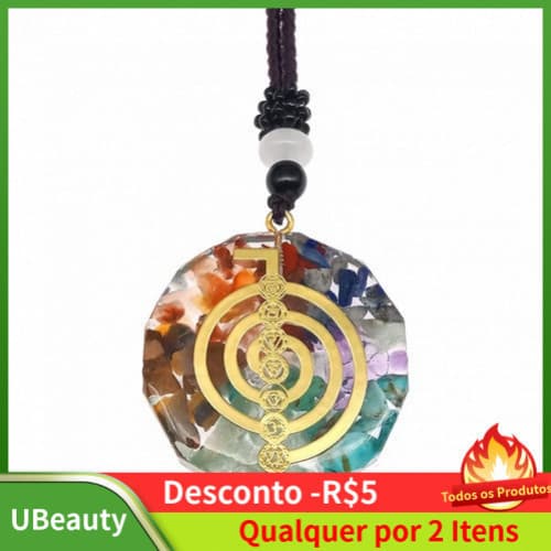 Colar 7 Chakras Orgonite Quartzo Reiki Chakras Proteção Espiritual Yoga Equilíbrio de Energia