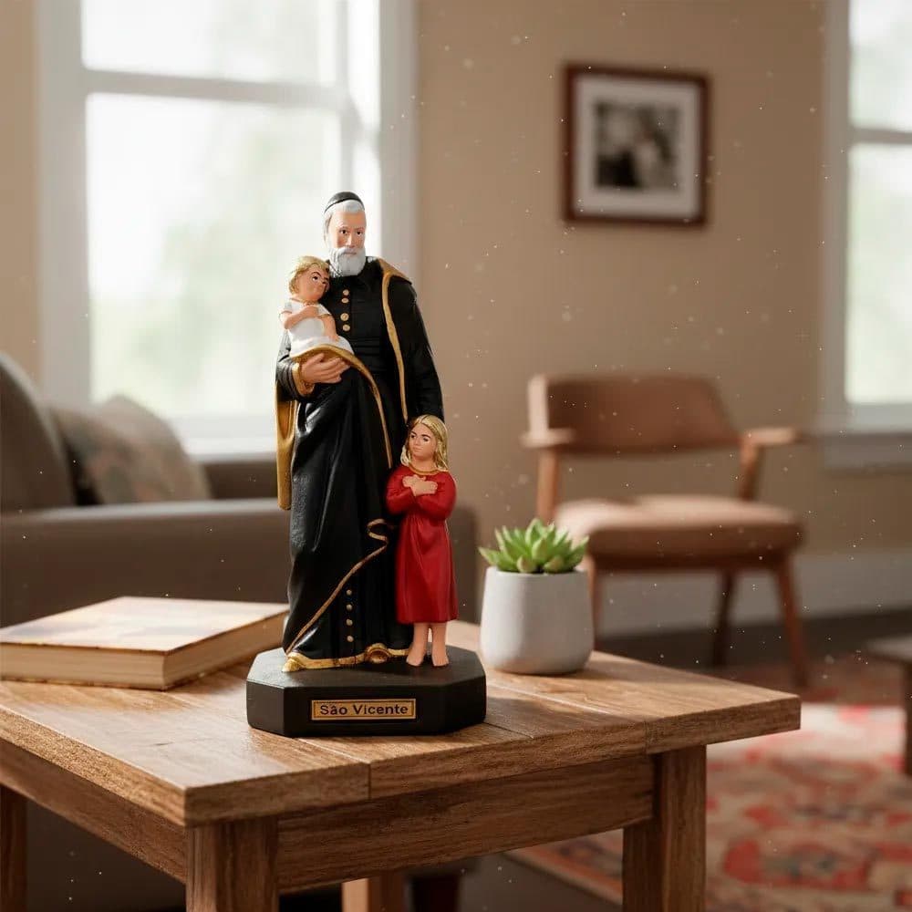 Imagem de São Vicente de Paulo de Borracha Inquebrável - 30 cm Arte Sacra Decoração Católica Estatua