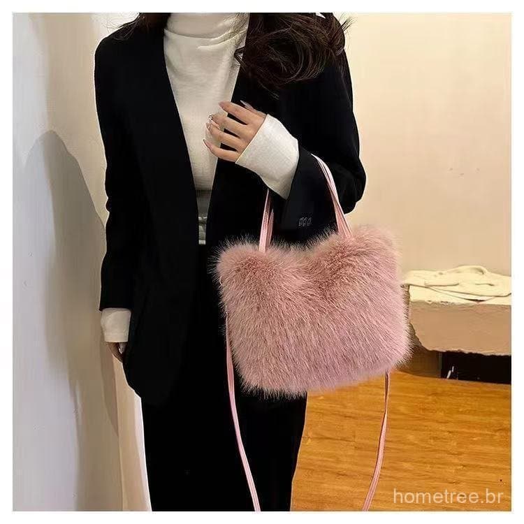 Bolsa Pelúcia Falsa Raposa - Tote Mão/Ombro Feminina 200g