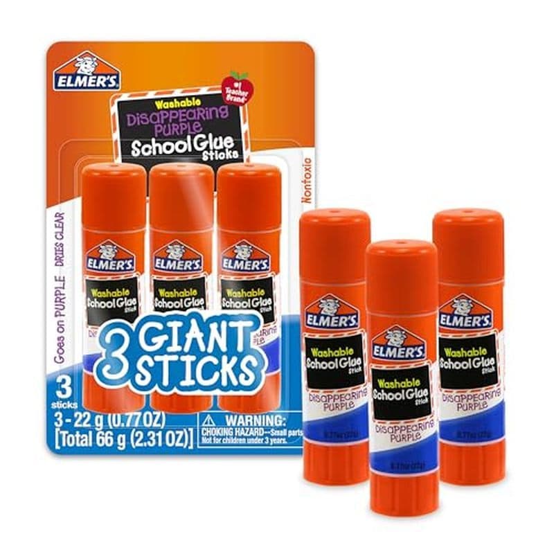 Bastões De Cola Escolar Roxos Desaparecendo Da Elmer , Laváveis , 22 Gramas , 3 Contagens-Pôster , Quadro De Visão , Mat