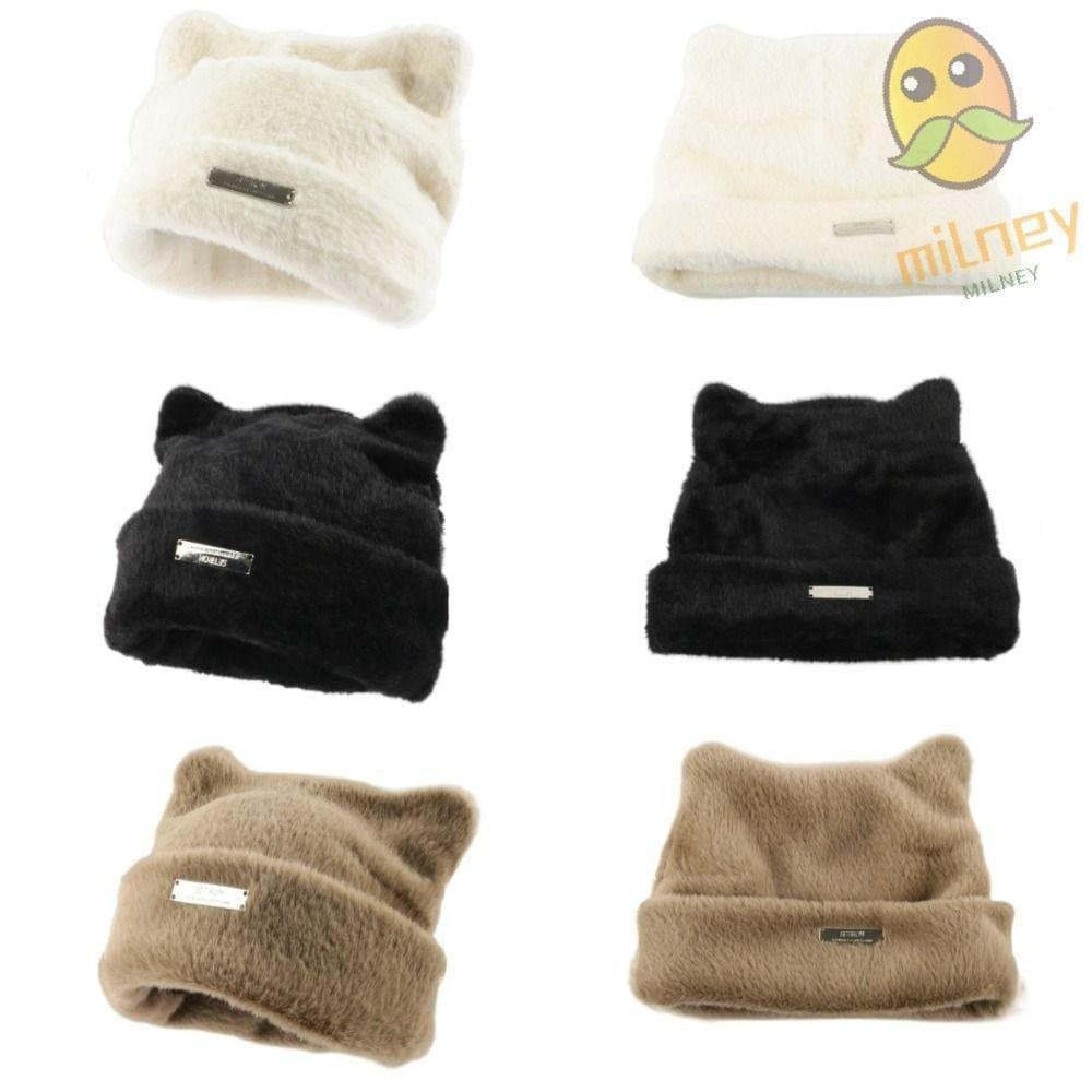 Gorro de Tricô MILLNEY, Orelhas de Gato Revelando o Rosto, Gorros Pequenos e Quentes, Lã de Imitação de Vison Respirável