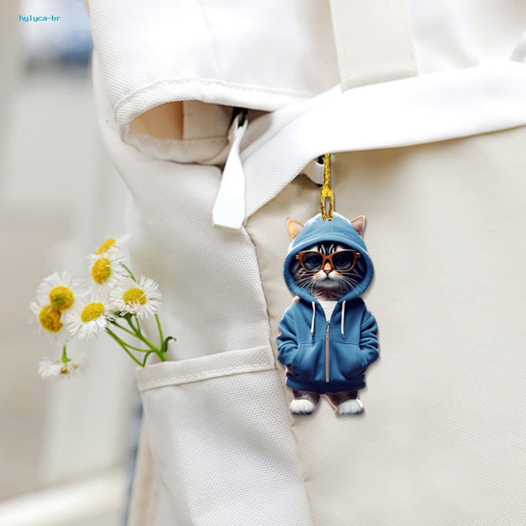 Car Decoration 2d Cat Pendant Hanging Ornament with Lanyard – Easy-to-hang Acrylic Rearview Mirror Cute and Durable Ac