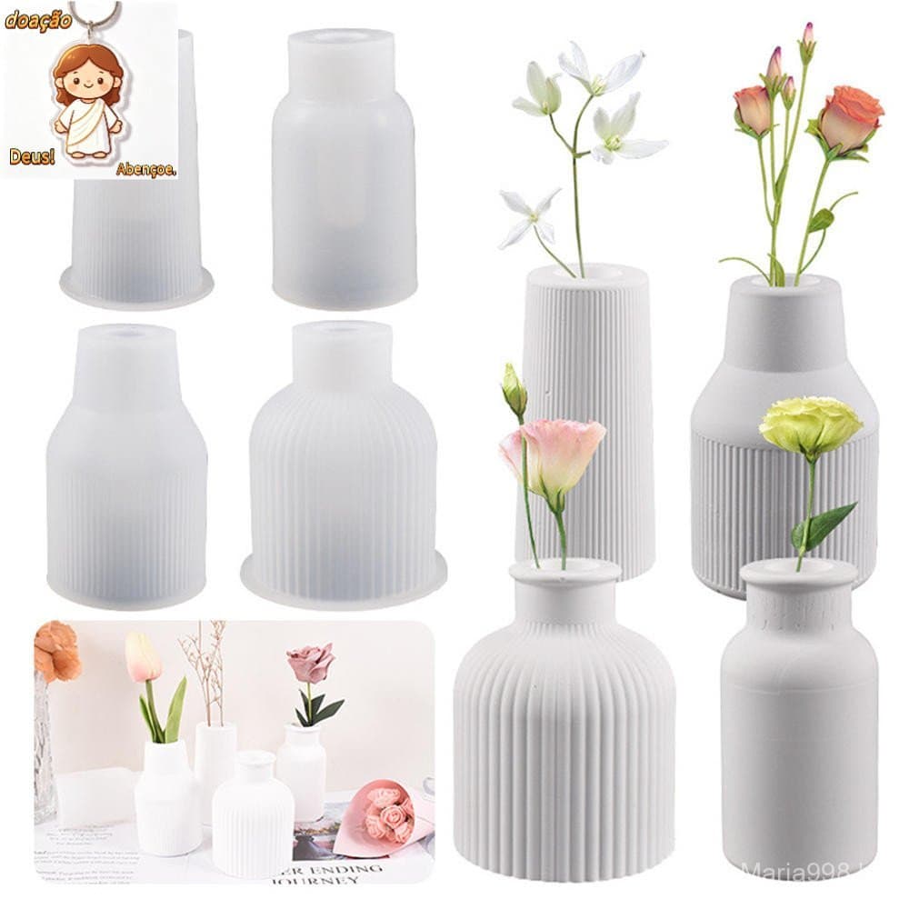 DIY 3D Listras Vaso Molde De Silicone De Gesso Ornamentos Moldes Epóxi Concreto Flores Decoração Jardinagem