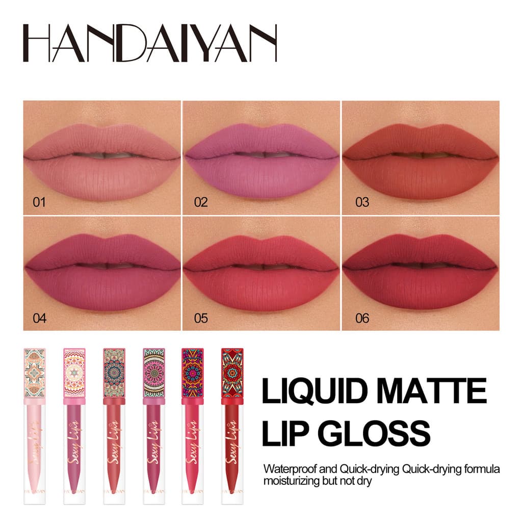 Han Daiyan Lip Gloss Matte Matte Antiaderente Copo Estilo Boêmio Batom Lip Gloss