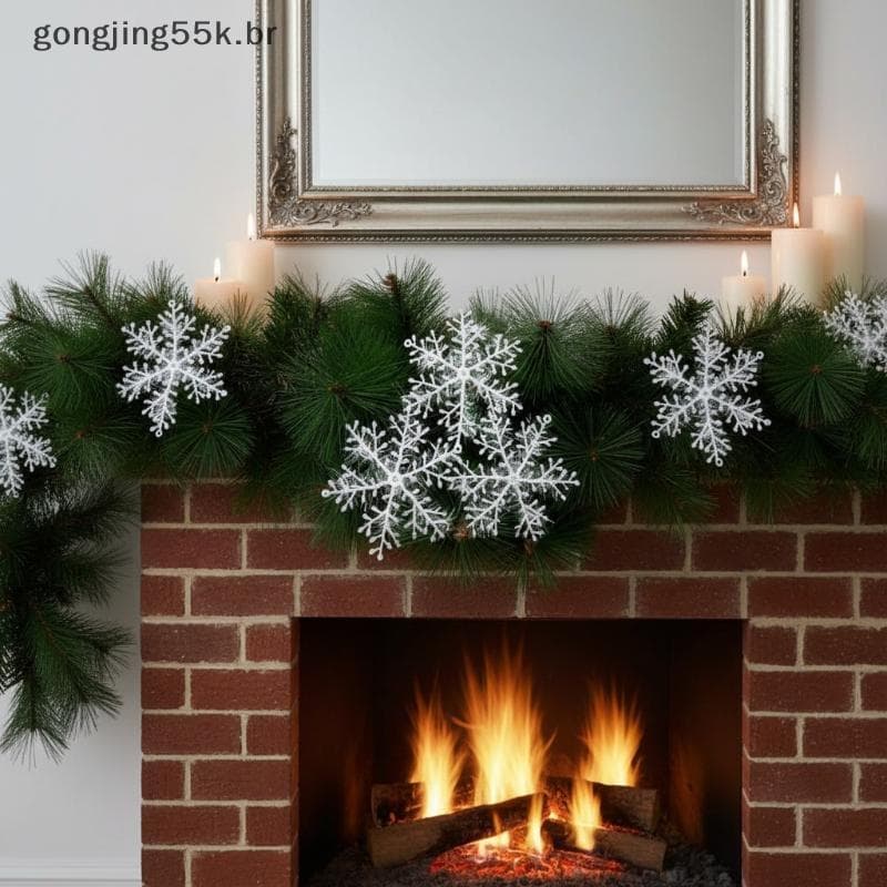 gon Enfeites De Floco De Neve De Natal Branco Com Glitter Brilhante Pré-Perfurado Furos Pendurados Para Suprimentos De F