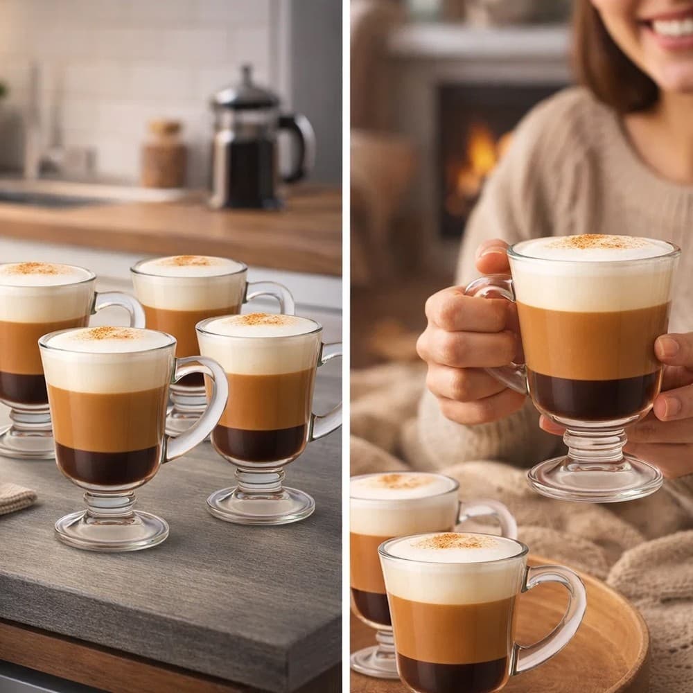 Conjunto com 4 Canecas de Vidro para Cappuccino Café Bebidas Quentes e Servir