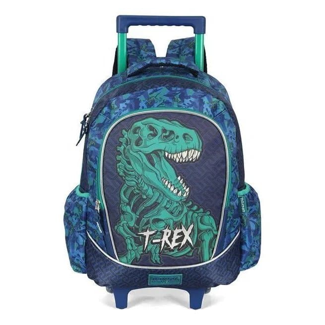 Mochila Escolar Rodinha Dinossauro T-Rex Up4you Azul
