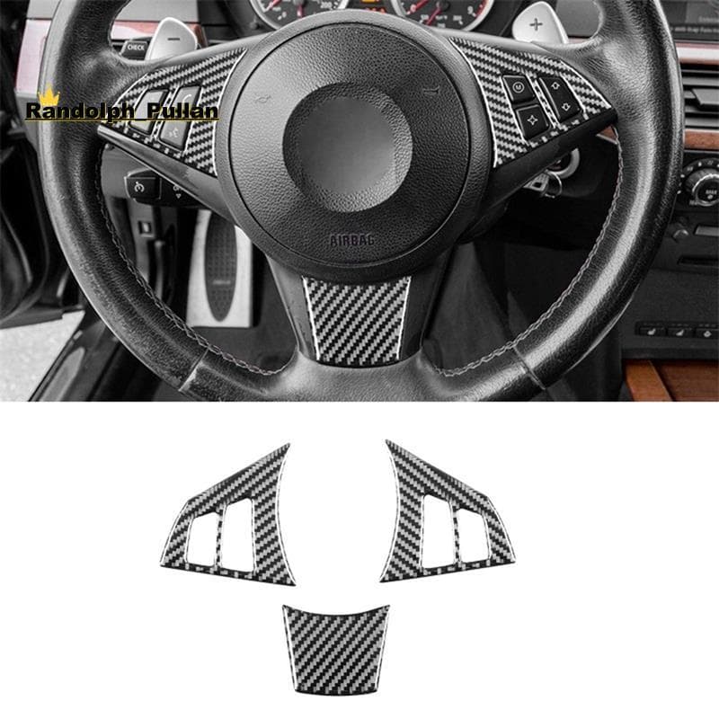 [Concessional H] Para Série 5 E60 2004-2007 Fibra De Carbono Volante Do Carro Capa Guarnição Adesivo Acessórios Interior