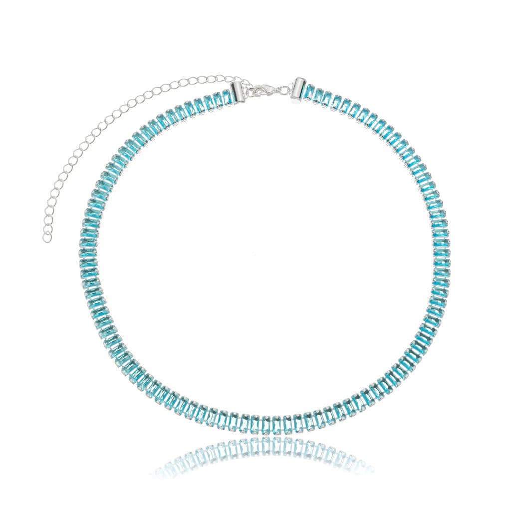 Choker zircônias baguete azul banhada à prata 925
