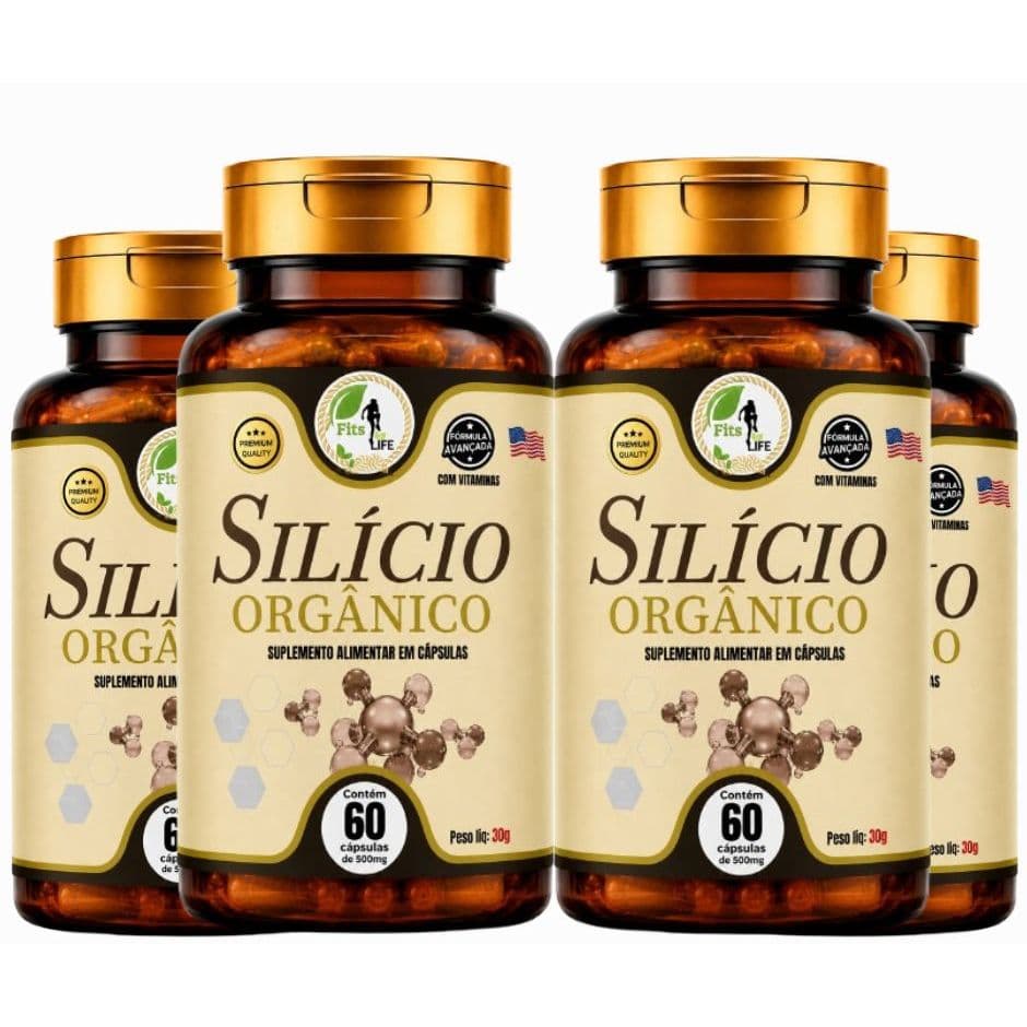 4x Silício Orgânico 1000mg 60 Cáps Colágeno Pele Cabelo Unha