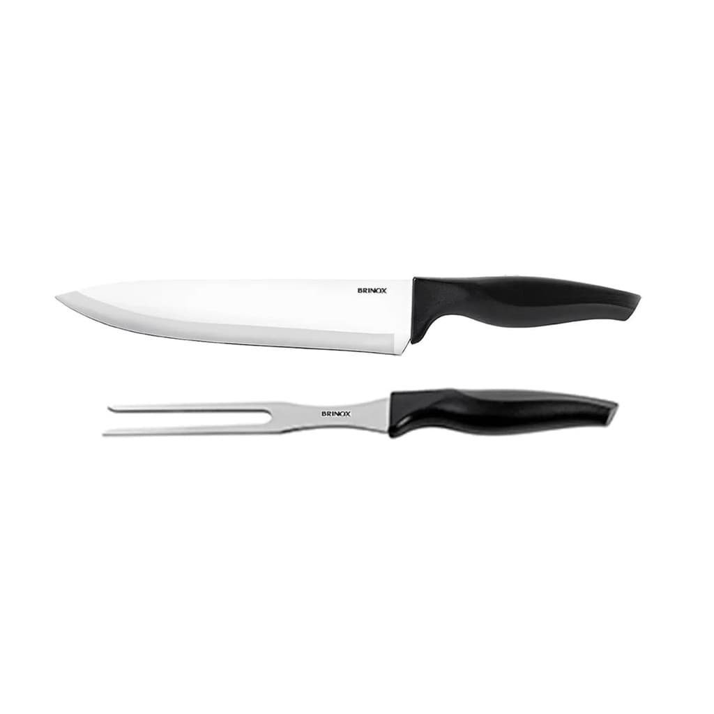 Jogo Churrasco Brinox Faca e Garfo trinchante Cross Preto