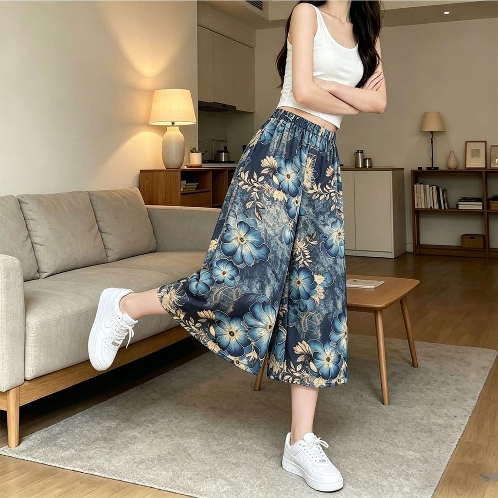 Verão moda All-Match estilo ocidental mais magro olhar calças casuais Drape calças cortadas estilo chinês estilo tinta t