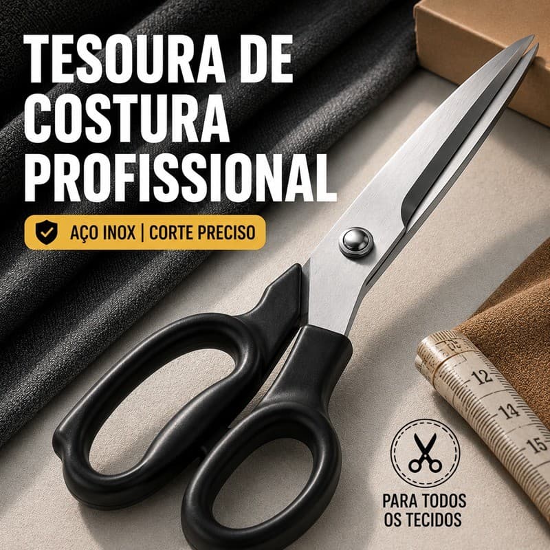 Tesoura de Costura Profissional em Aço Inox com Cabo Ergonômico, Multiuso para Tecido e Artesanato