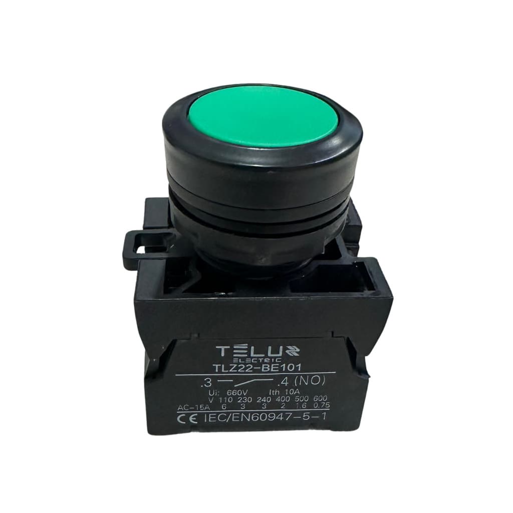 Botão de Impulso 22mm Verde Faceado 1na Industrial