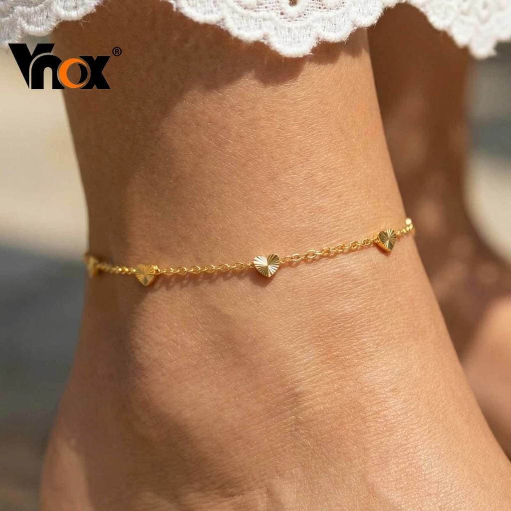 Tornozeleira De Coração De Aço Inoxidável Banhada A Ouro Vnox Para Mulheres , Corrente De Pé À Prova D'água E Sem Mancha