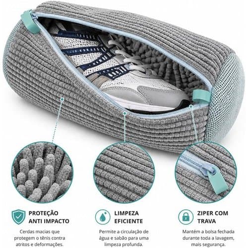 Kit 3 Bolsas Lava Tênis Sapato Malha Reforçada Impermeável Máquina Lavar Roupa