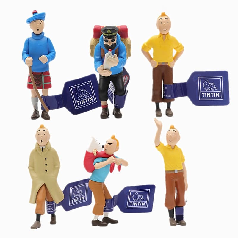 "As Aventuras de Tintin" de George Remy, Conjunto de 6 Figuras de Ação em PVC de Milu e Archibald Haddock RLNA