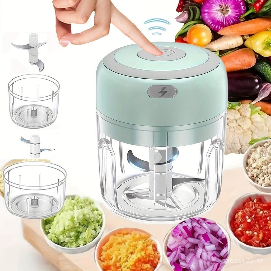 Processador de Alimentos Mini FLZH 250ML, Moedor de, Processador de Alimentos Pequeno com 3 Lâminas de Aço Inoxidá