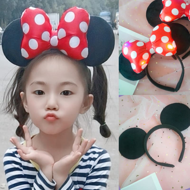 Tiara luminosa do Mickey, tiara da Minnie, acessório de cabelo infantil com luzes LED piscantes, tiara luminosa colorida