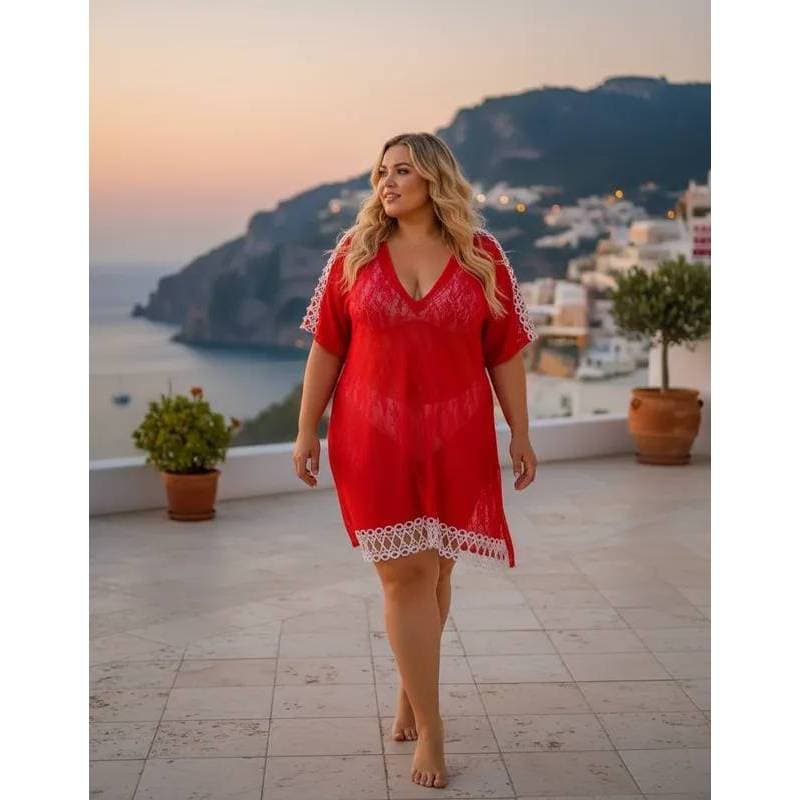 Saída De Praia Plus Size LUXO DEVORÊ rendão cru ombros e barra doTam 46 ao 60