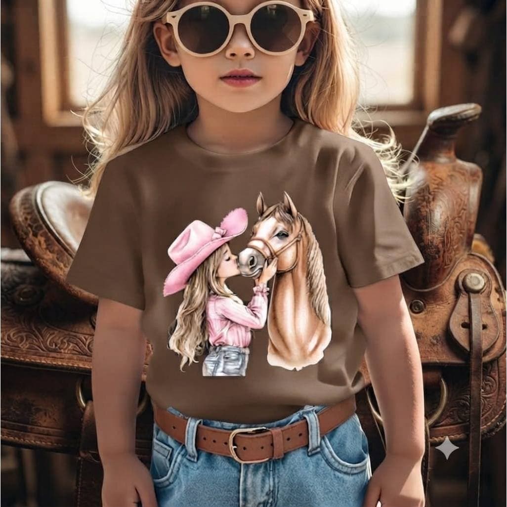 Camiseta Kids Infantil Menina Chapéu Amor Por Cavalos 100% Algodão Premium