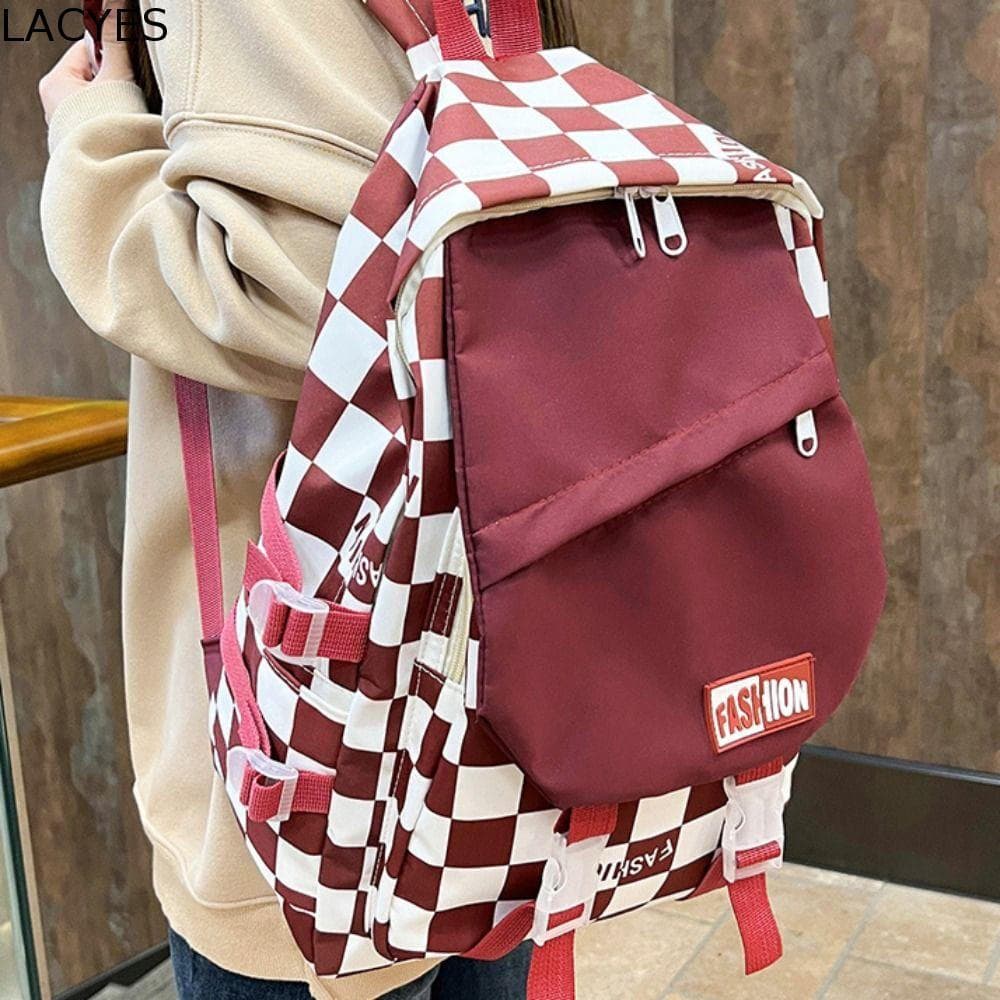 Mochila Escolar Xadrez LACYES, Mochila com Múltiplos Bolsos, Mochilas Escolares de Nylon Padrão para Estudantes EXWE